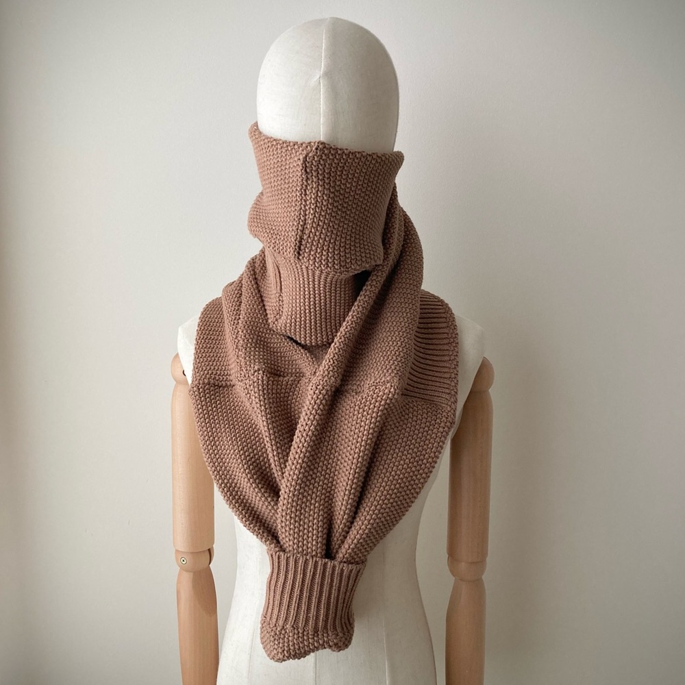joodito 100% cotton textured sweater wrap scarf preppy tie cowl chunky camel tan